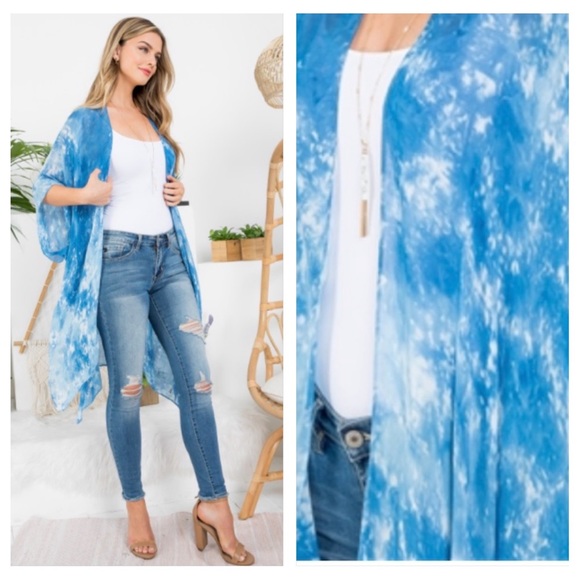 Tie Dye Dream Kimono Wrap Swim Coverup Robe With Sleeves One Size S-2XL - Picture 3 of 4